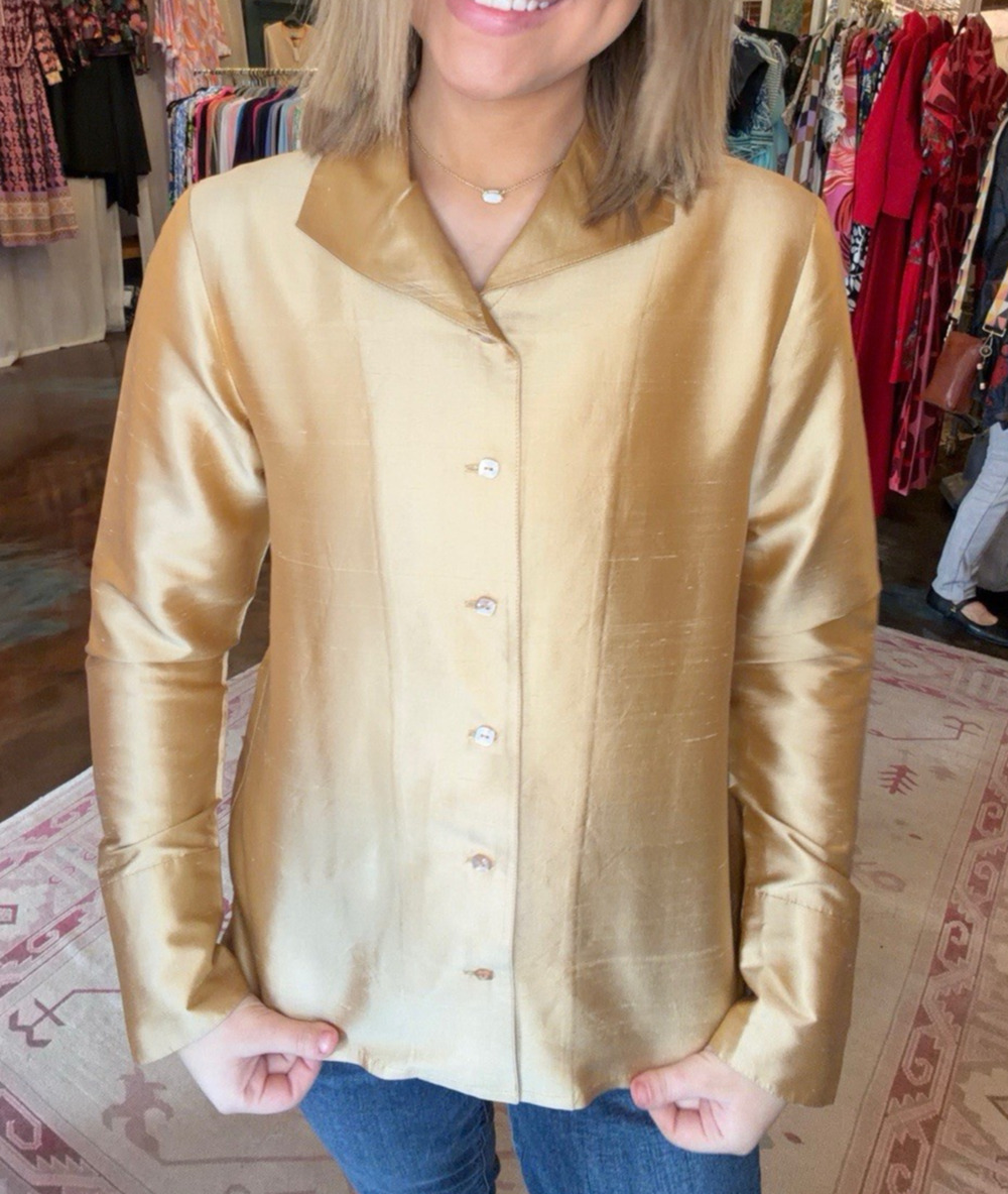 Garfield & Marks Women's 100% Silk Blouse Size 2 Gold Luxury Quality